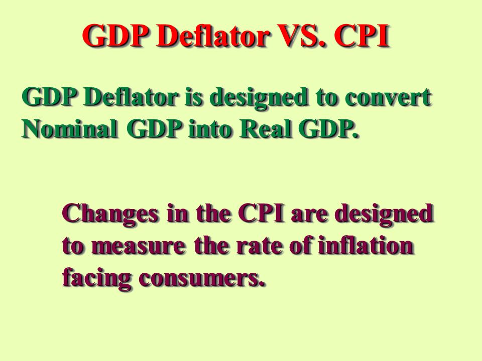 GDP Deflator VS. CPI GDP Deflator is designed to convert Nominal GDP into Real GDP.