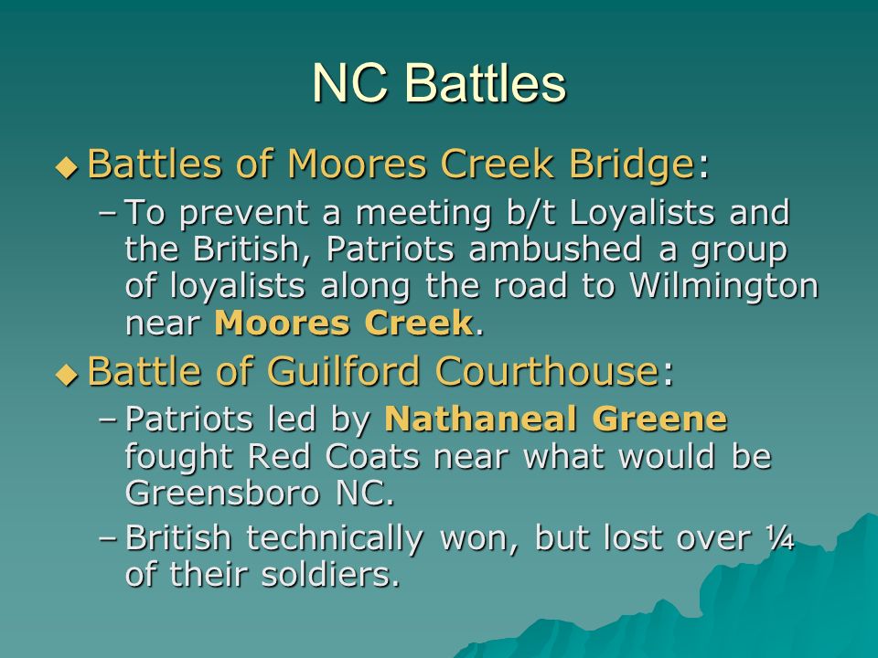 NC Battles Battles of Moores Creek Bridge: