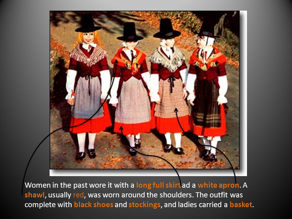 Women in the past wore it with a long full skirt ad a white apron