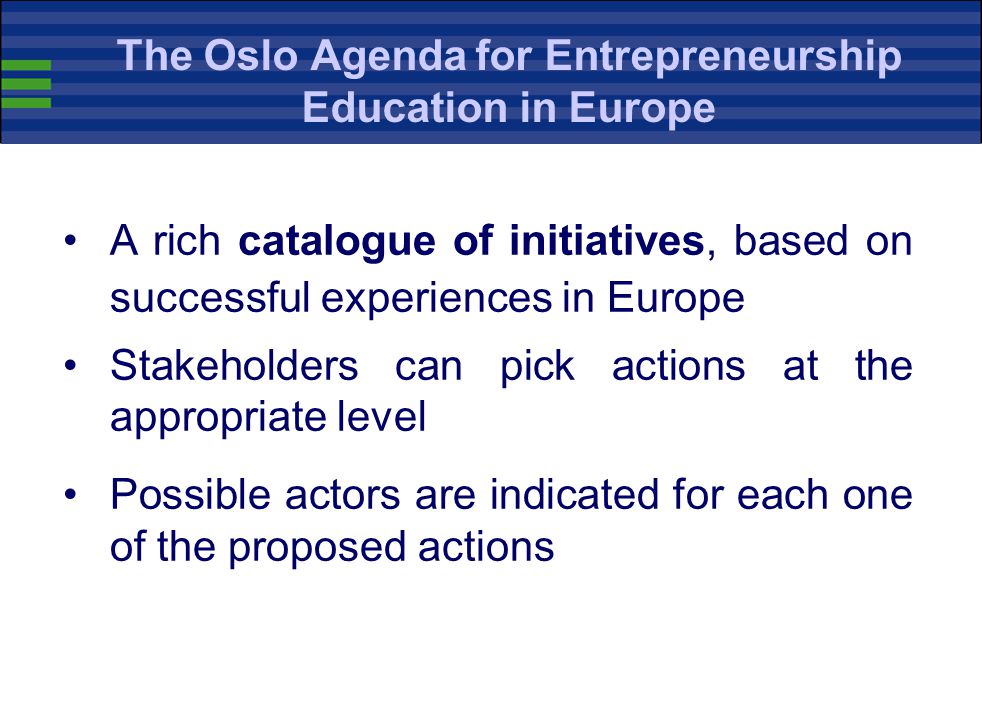 The Oslo Agenda for Entrepreneurship Education in Europe