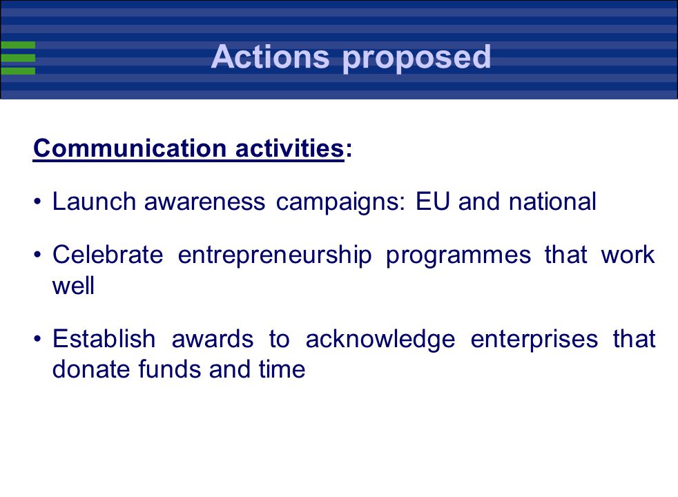 Actions proposed Communication activities: