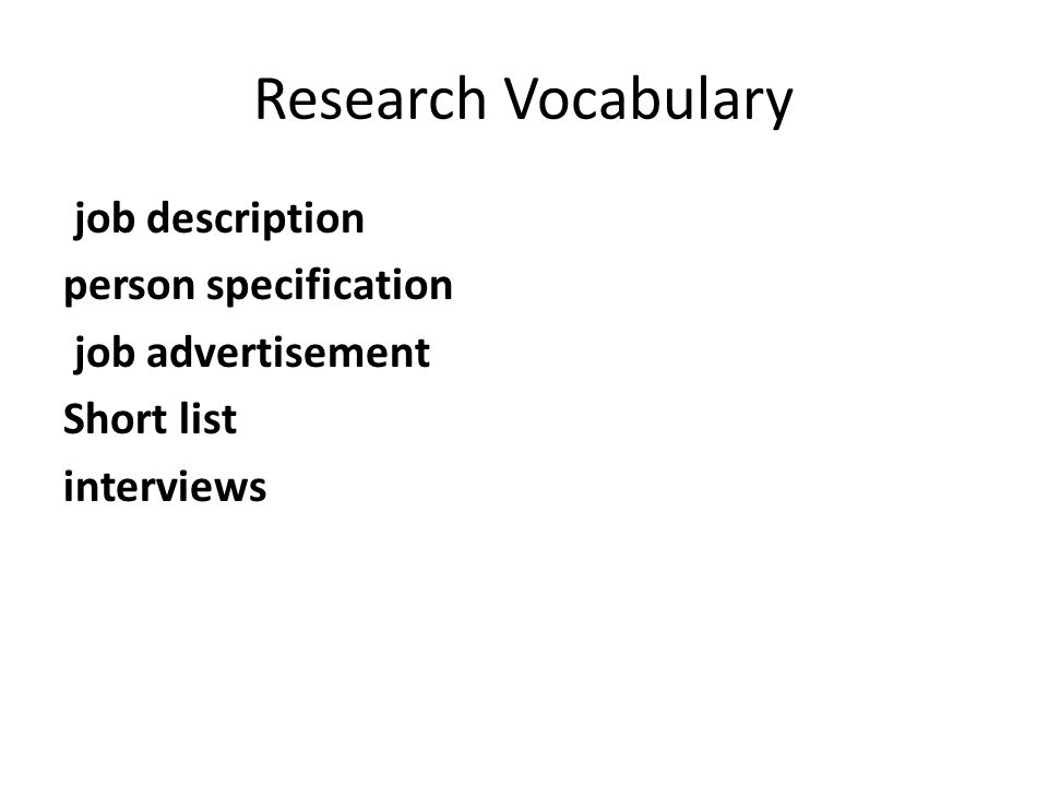 Research Vocabulary job description person specification