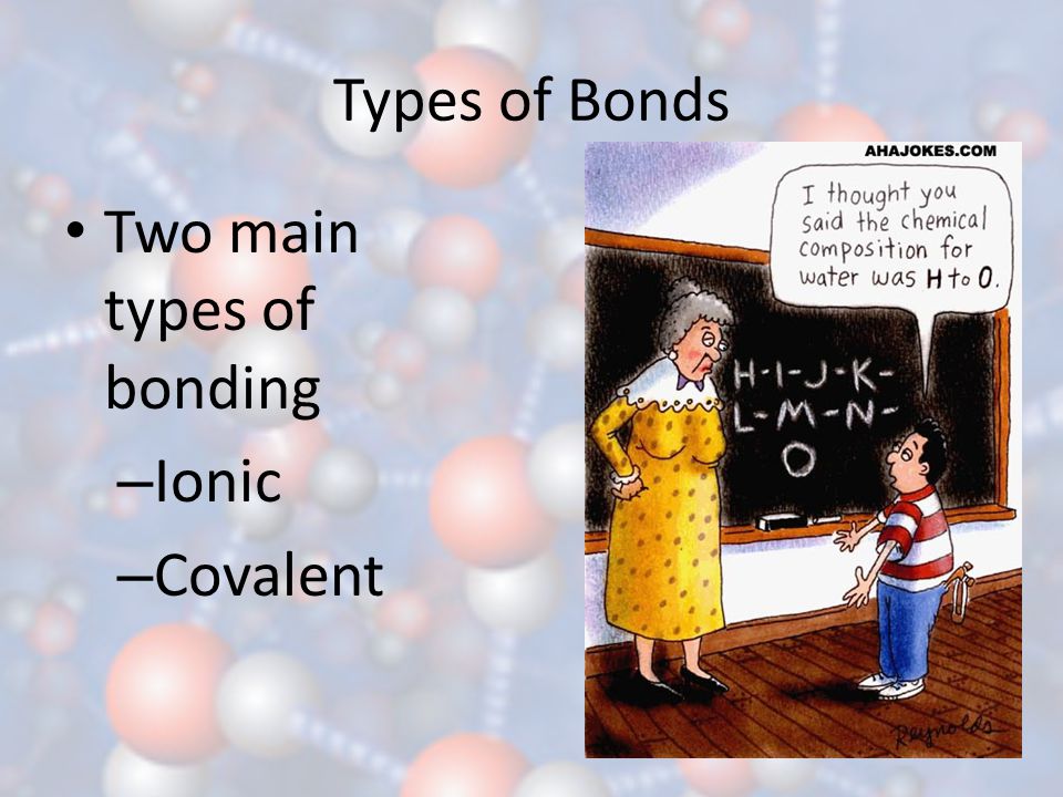 Types of Bonds Two main types of bonding Ionic Covalent