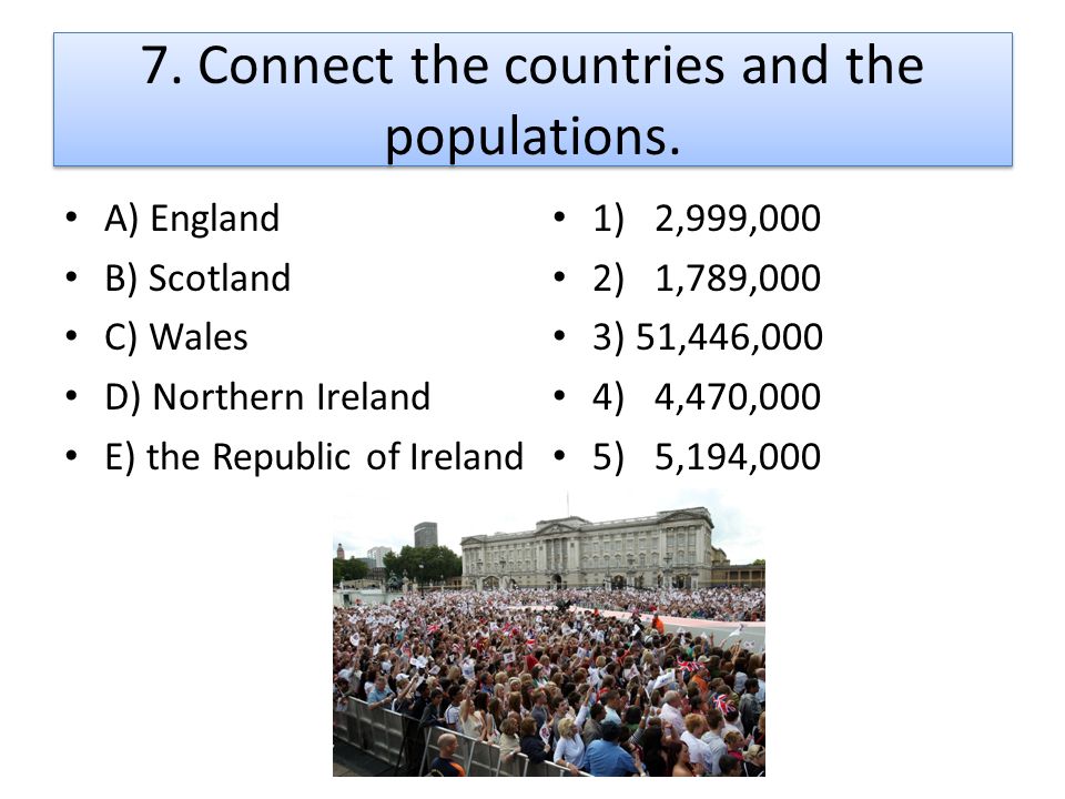 7. Connect the countries and the populations.