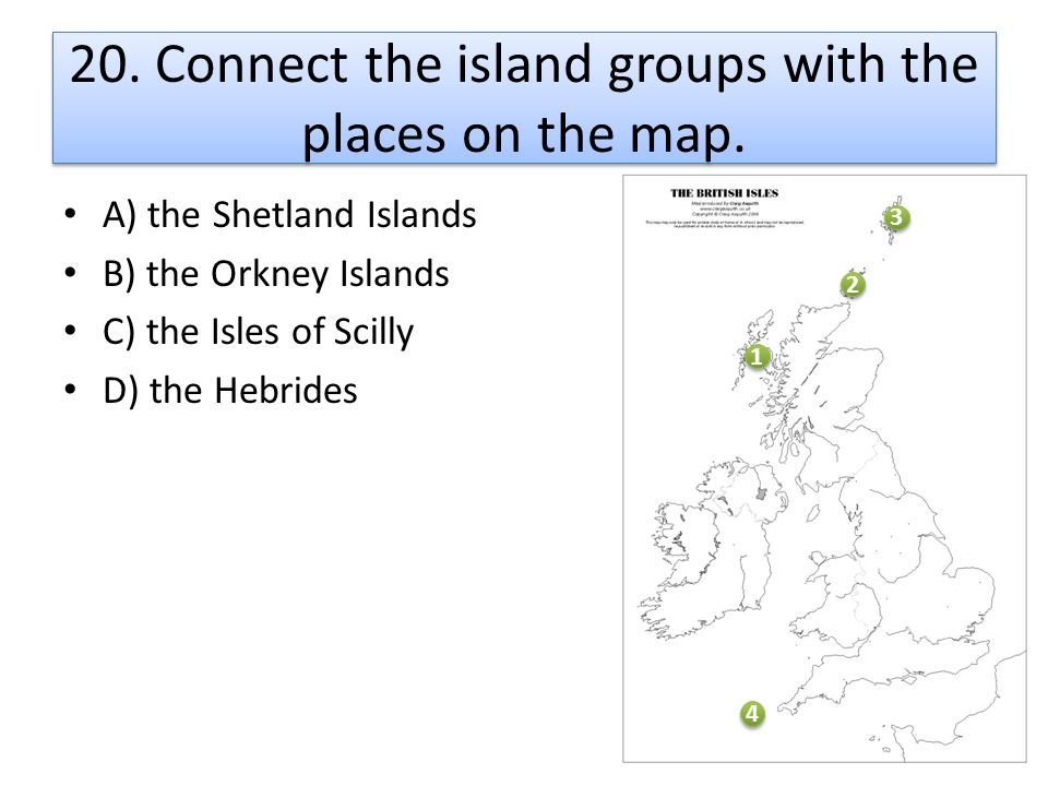 20. Connect the island groups with the places on the map.