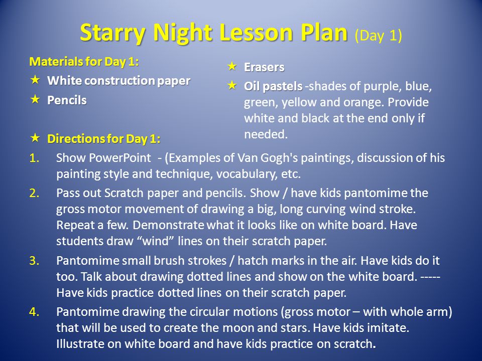 Starry Night Lesson Plan (Day 1)