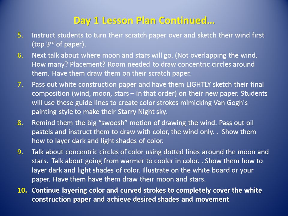 Day 1 Lesson Plan Continued…
