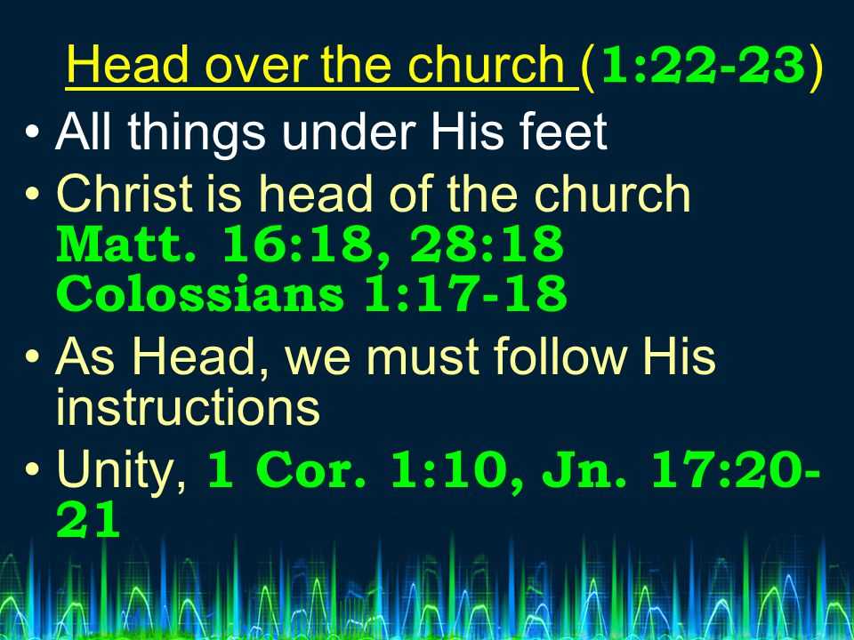 Head over the church (1:22-23)