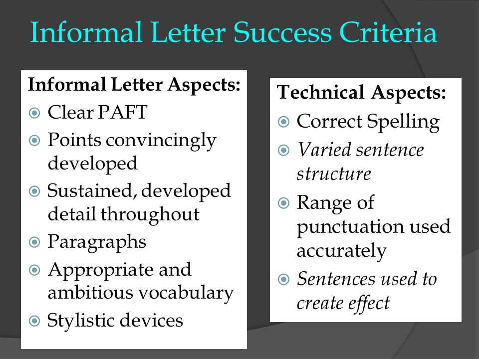 Informal Letter Success Criteria