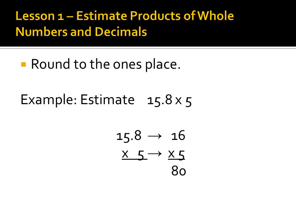 Lesson 1 – Estimate Products of Whole Numbers and Decimals