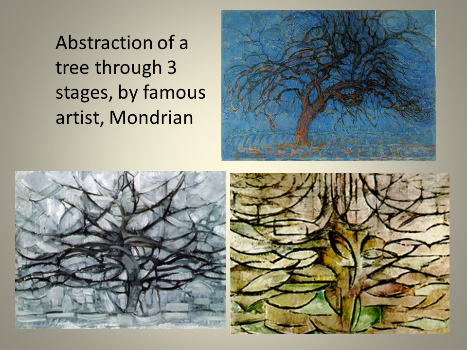 Abstraction of a tree through 3 stages, by famous artist, Mondrian