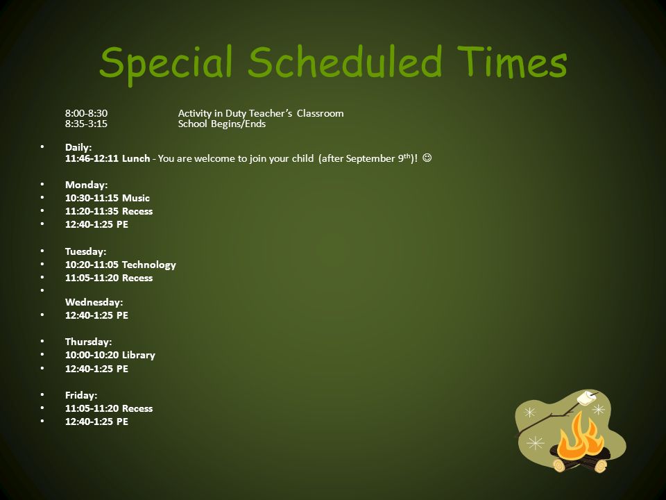Special Scheduled Times