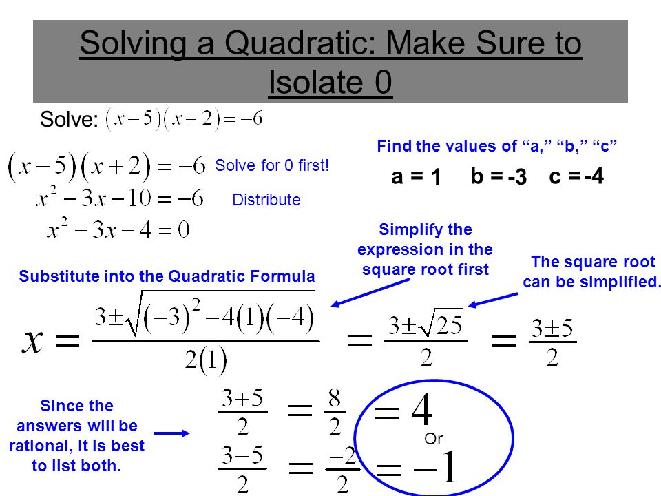 Solving a Quadratic: Make Sure to Isolate 0