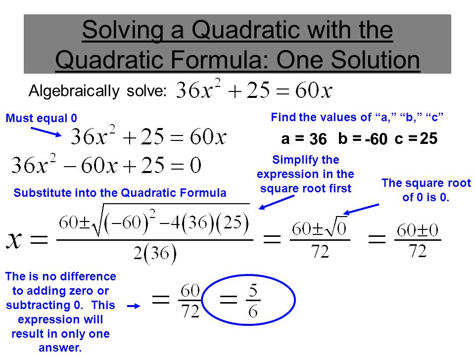 Solving a Quadratic with the Quadratic Formula: One Solution