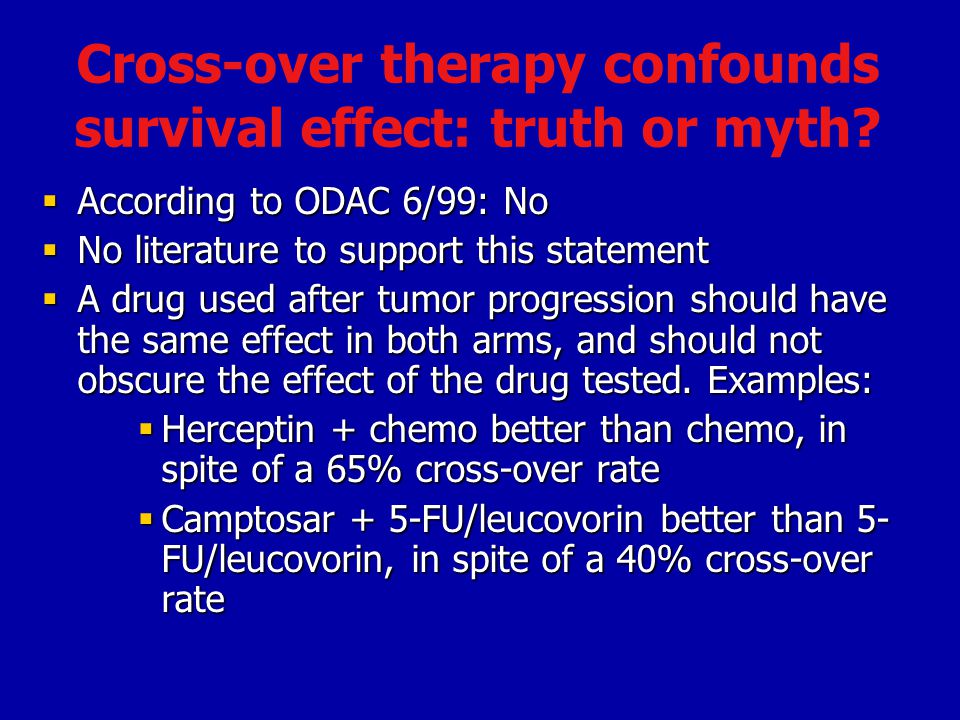 Cross-over therapy confounds survival effect: truth or myth