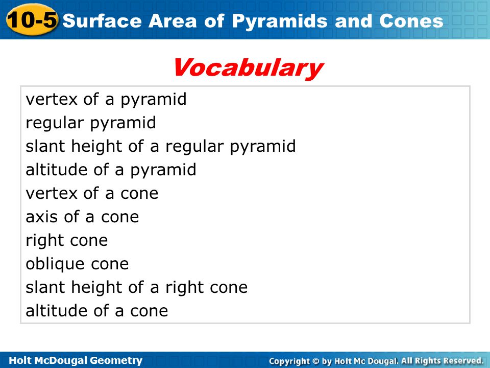 Vocabulary vertex of a pyramid regular pyramid