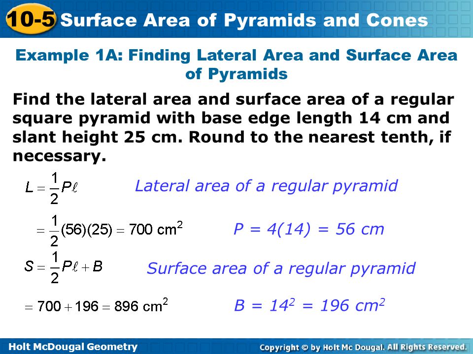 Example 1A: Finding Lateral Area and Surface Area of Pyramids