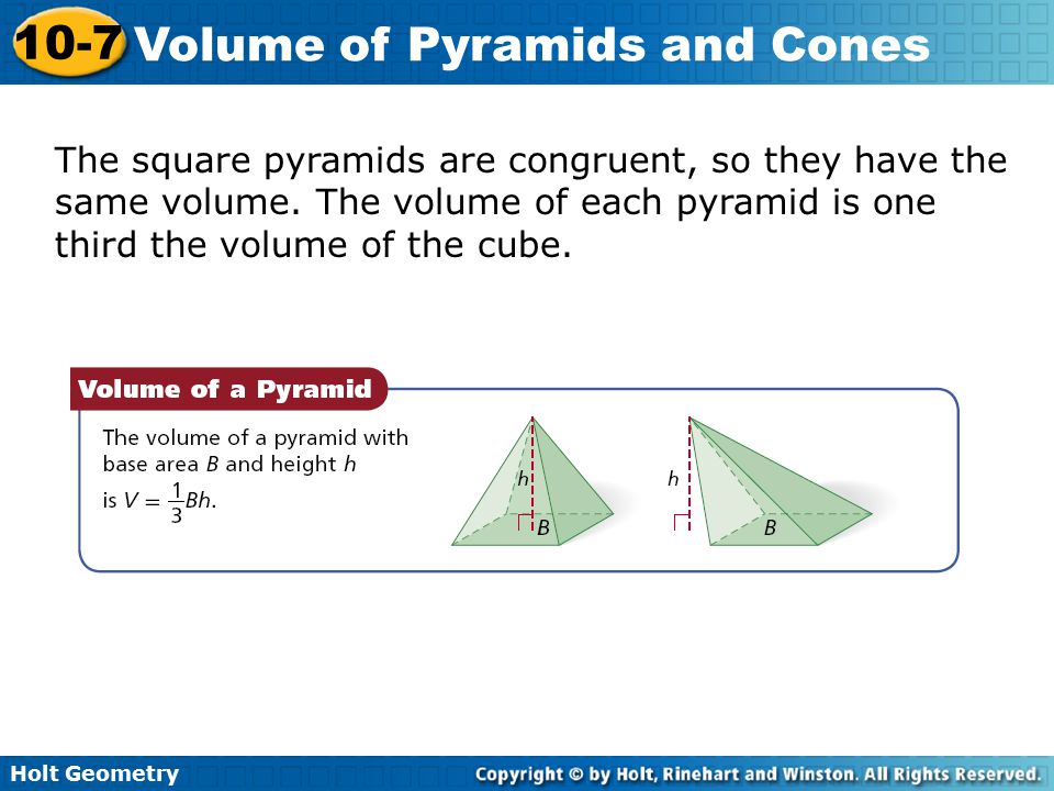 The square pyramids are congruent, so they have the same volume