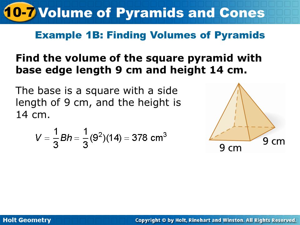 Example 1B: Finding Volumes of Pyramids