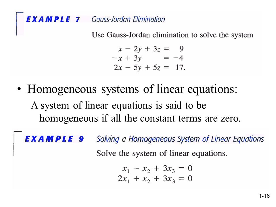 Homogeneous systems of linear equations: