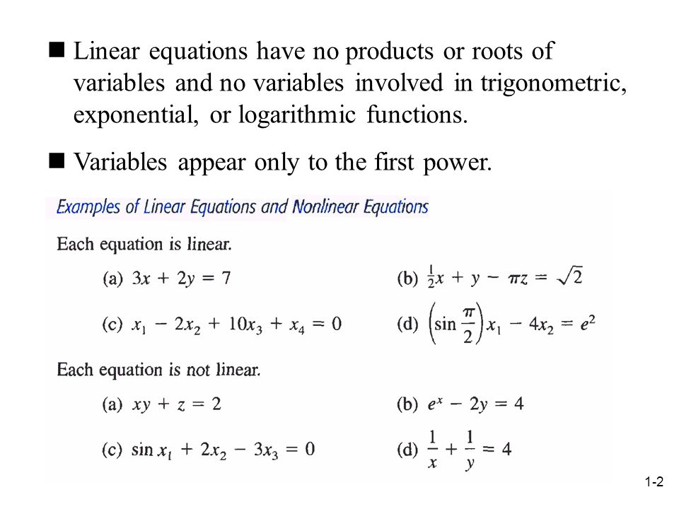 Linear equations have no products or roots of