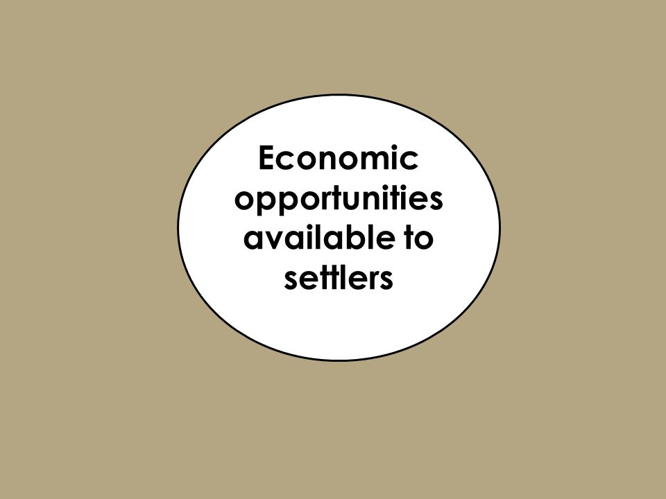 Economic opportunities available to settlers