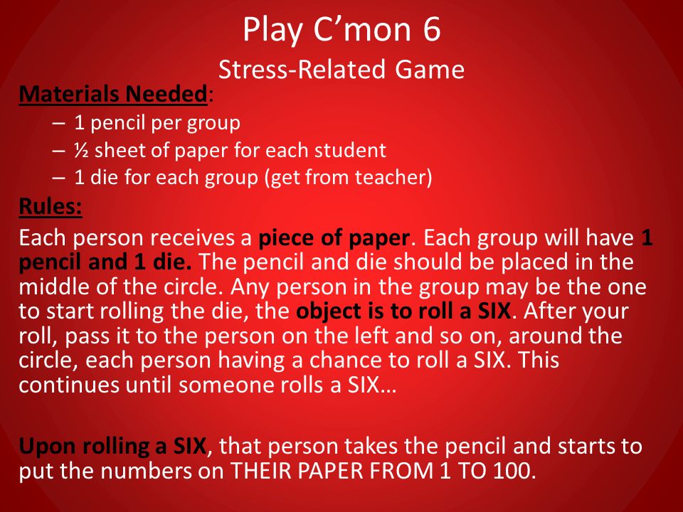 Play C’mon 6 Stress-Related Game
