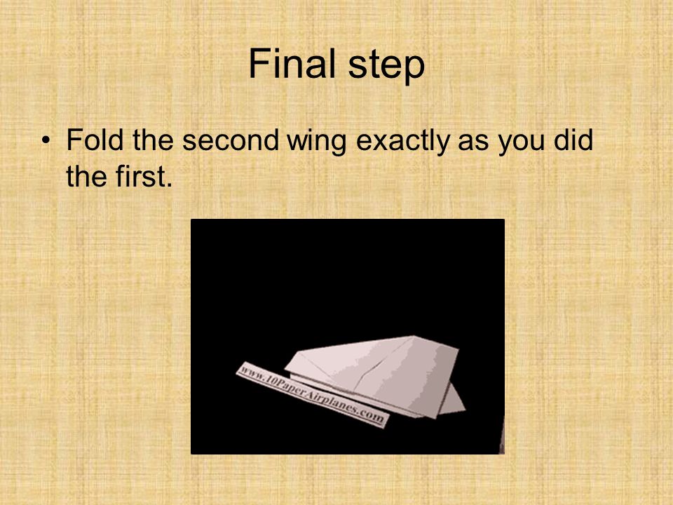 Final step Fold the second wing exactly as you did the first.