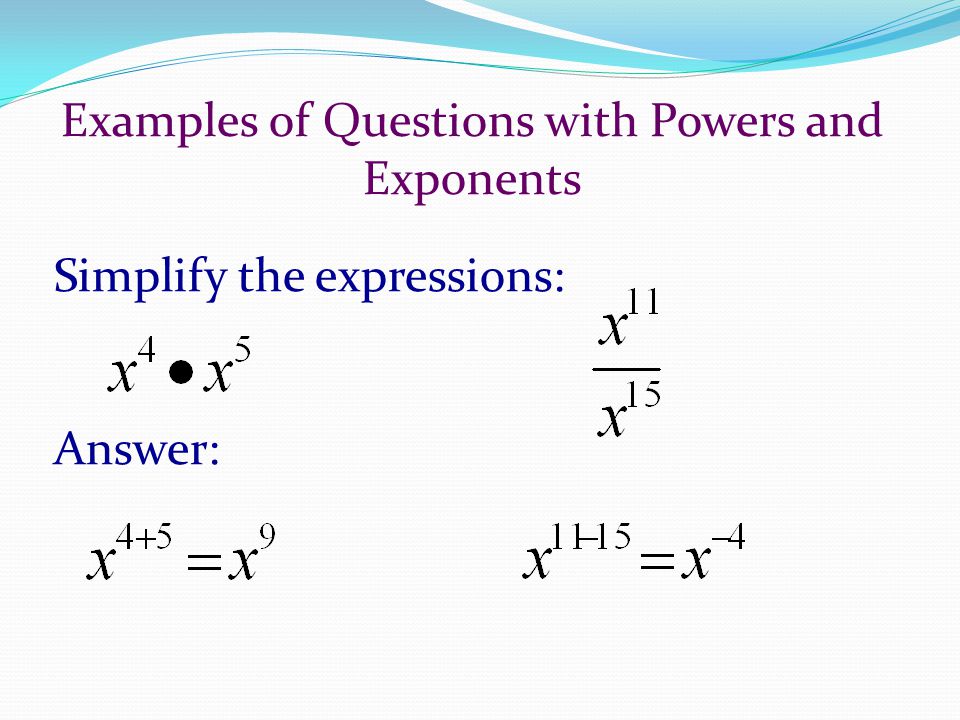 Examples of Questions with Powers and Exponents