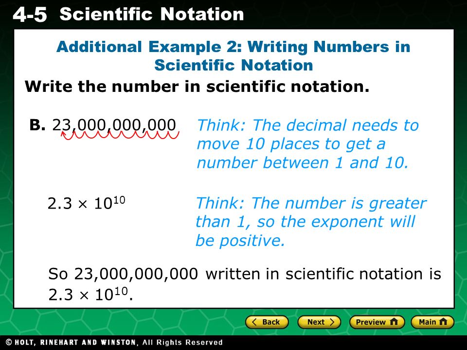 Additional Example 2: Writing Numbers in Scientific Notation