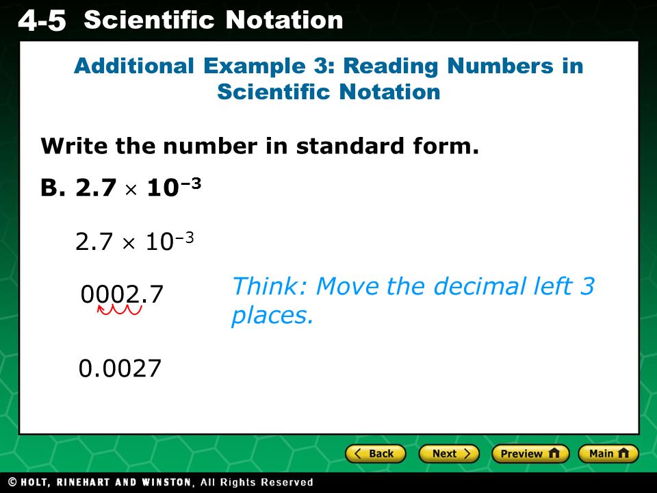 Additional Example 3: Reading Numbers in Scientific Notation