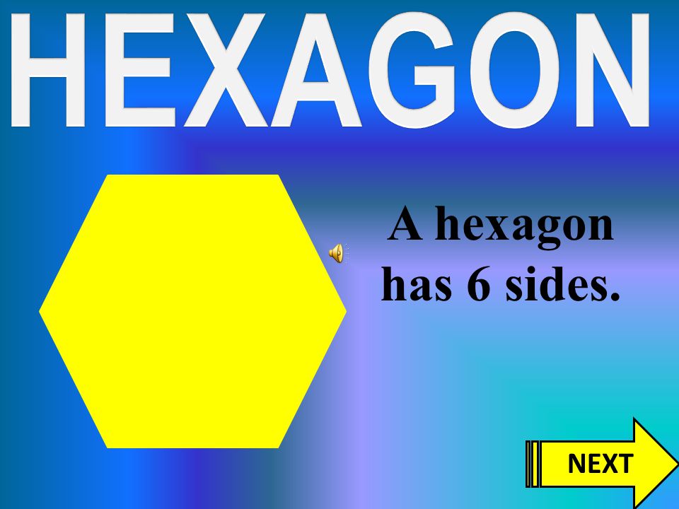 HEXAGON A hexagon has 6 sides. NEXT