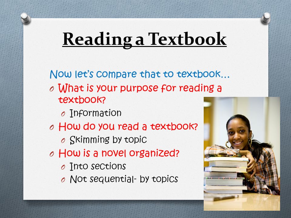 Reading a Textbook Now let’s compare that to textbook…