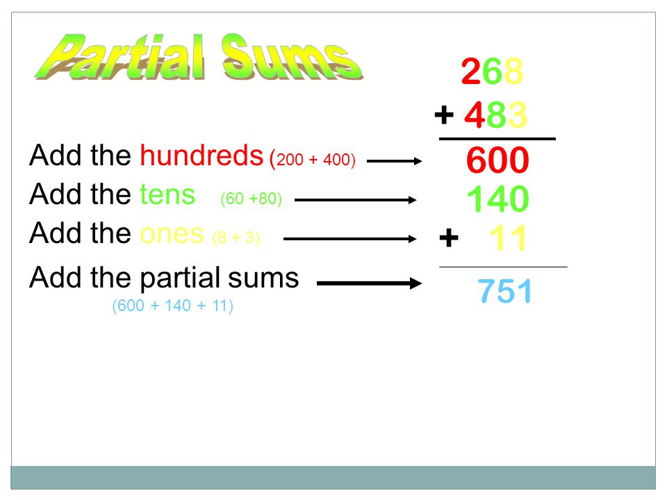 Partial Sums Add the hundreds ( )