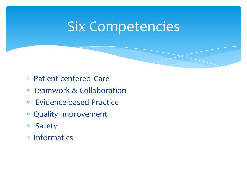 Six Competencies Patient-centered Care Teamwork & Collaboration