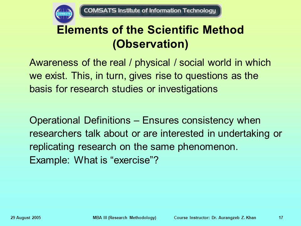 Elements of the Scientific Method (Observation)