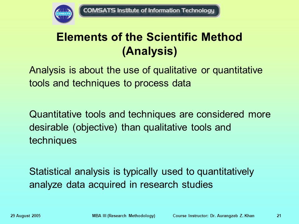 Elements of the Scientific Method (Analysis)