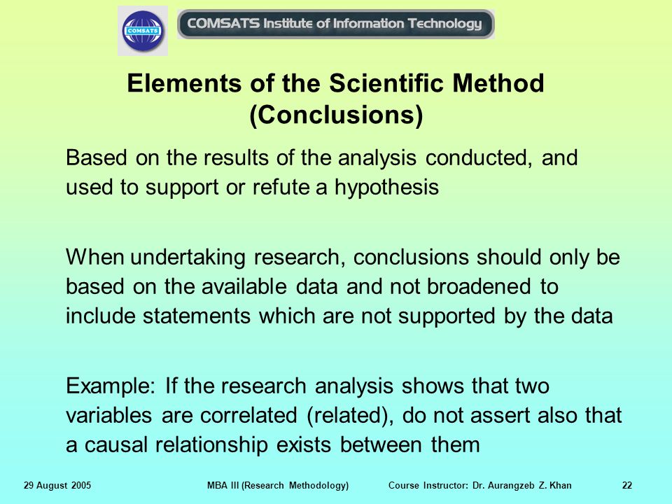 Elements of the Scientific Method (Conclusions)