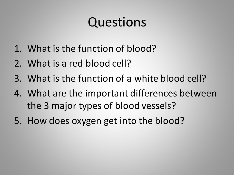 Questions What is the function of blood What is a red blood cell