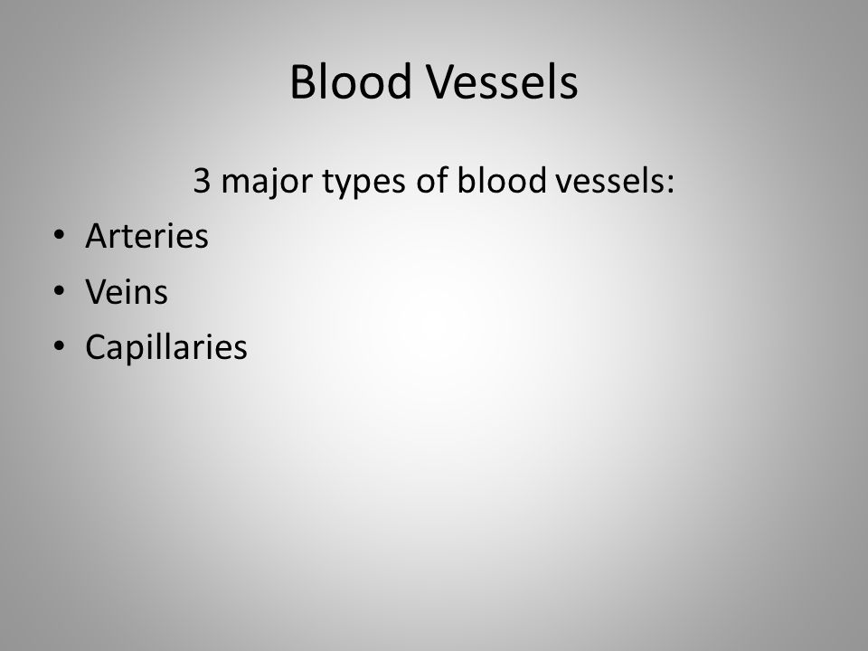 3 major types of blood vessels: