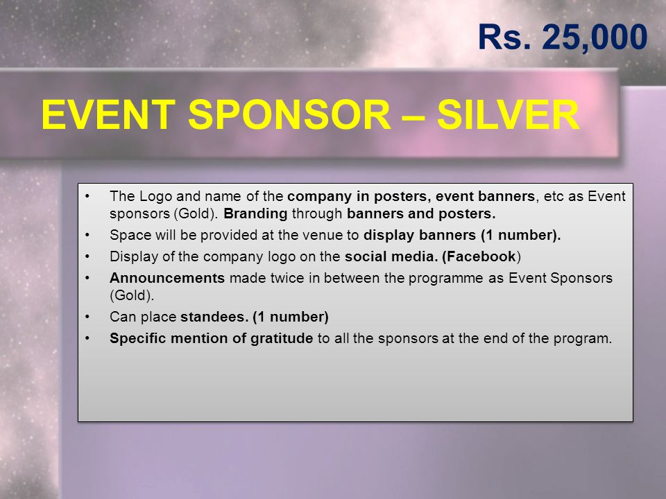 EVENT SPONSOR – SILVER Rs. 25,000