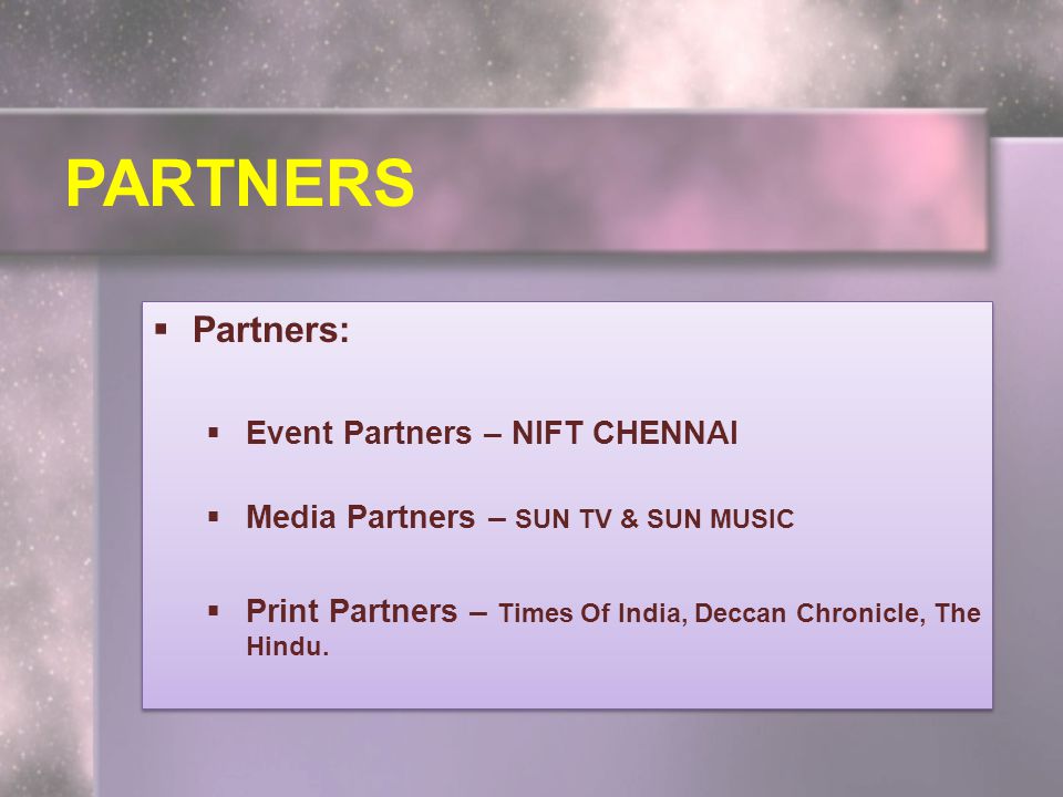 PARTNERS Partners: Event Partners – NIFT CHENNAI