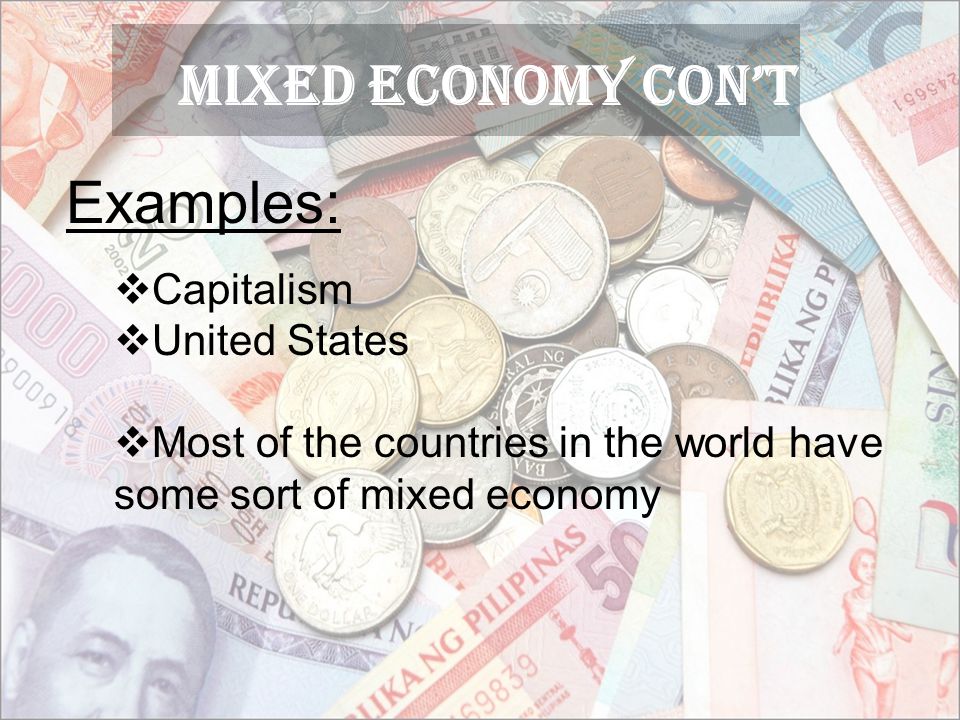 MIXED Economy Con’t Examples: Capitalism United States