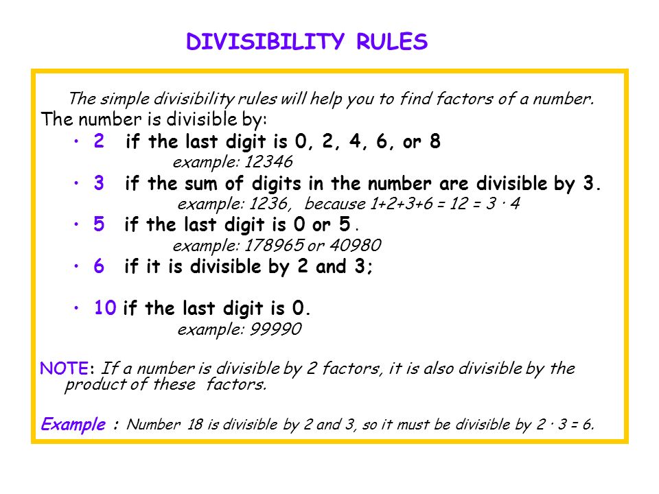 DIVISIBILITY RULES The number is divisible by: