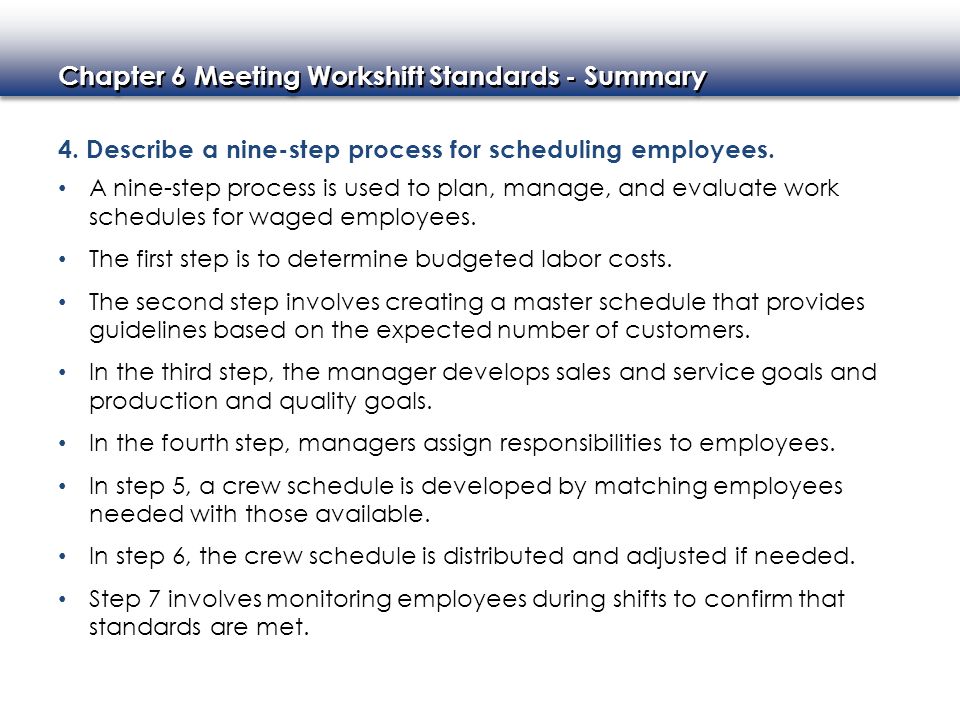4. Describe a nine-step process for scheduling employees.