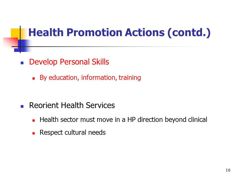 Health Promotion Actions (contd.)