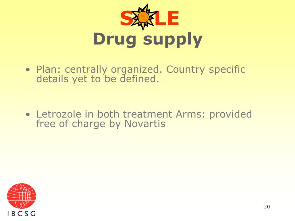 S LE Drug supply. Plan: centrally organized. Country specific details yet to be defined.