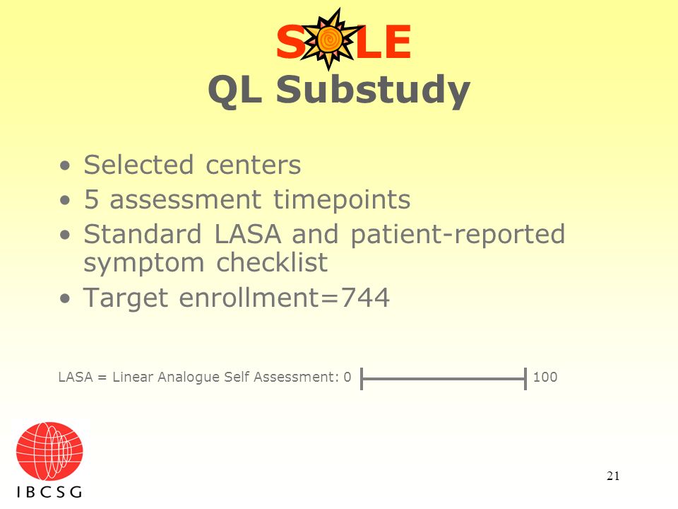 S LE QL Substudy Selected centers 5 assessment timepoints