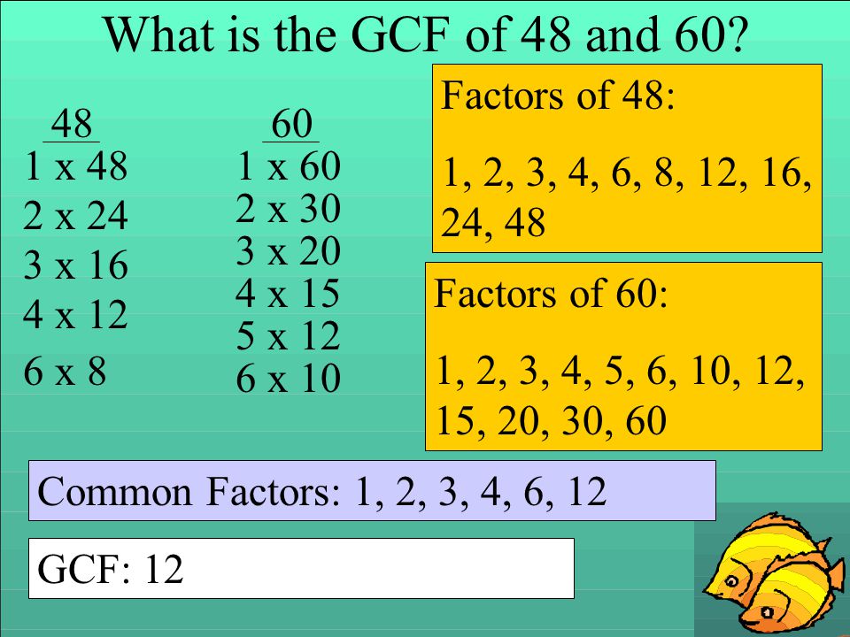 What is the GCF of 48 and 60 Factors of 48: