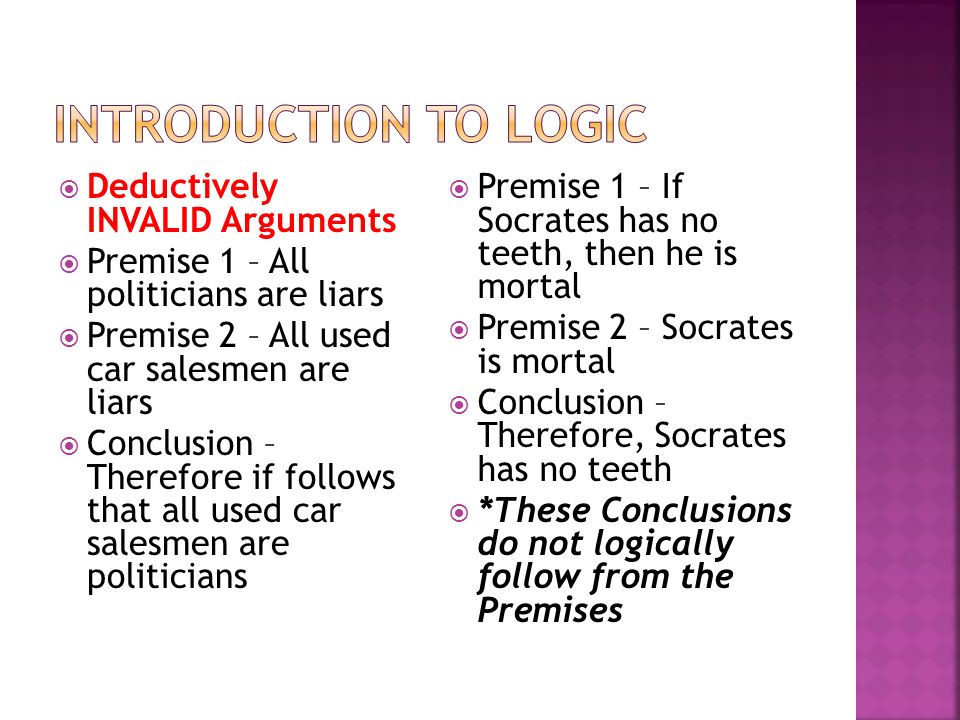 Introduction to LOGIC Deductively INVALID Arguments